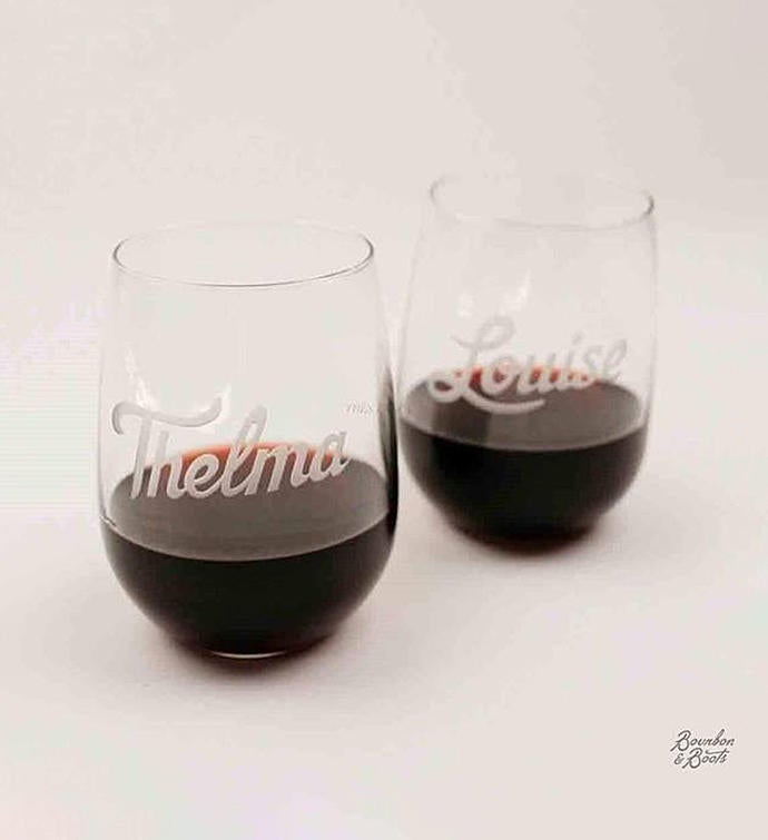 Thelma and Louise Engraved Wine Glass Gift Set